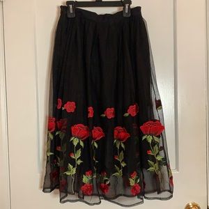 Gianni Bini Rose Embroidered Skirt